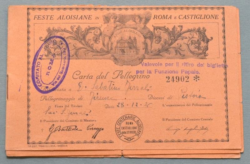 CARTA FERROVIARIA DEL PELLEGRINO. Anno 1926. Libretto contenente 18 biglietti …
