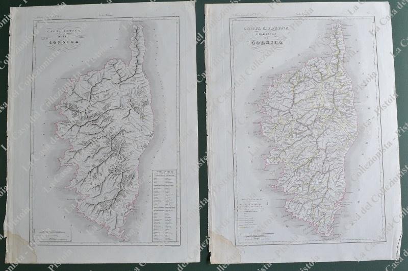 CORSICA. Due carte tratte da Zuccagni Orlandini, circa 1842