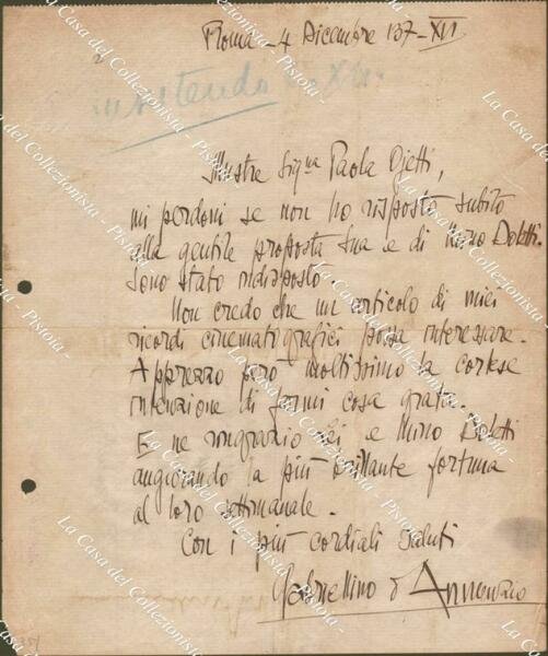 Dâ€™ANNUNZIO GABRIELE MARIA detto GABRIELLINO (Roma 1886 â€“ Roma 1945). …