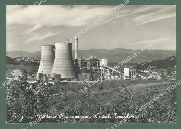S.GIOVANNI VALDARNO, Arezzo. Centrale termoelettrica. Cartolina d&#39;epoca viaggiata nel 1958