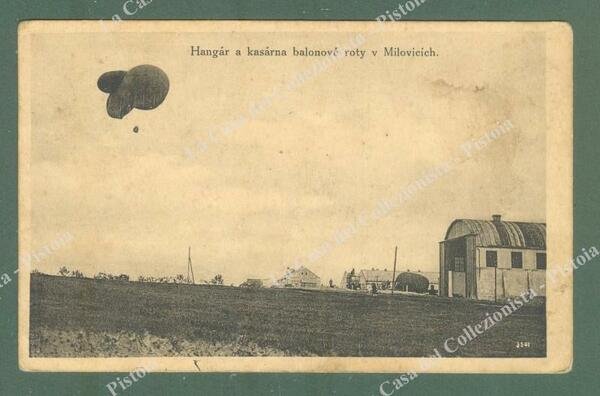 REP.CECA.MILOVICE. Hangar e pallone frenato. Cartolina d&#39;epoca viaggiata circa 1916
