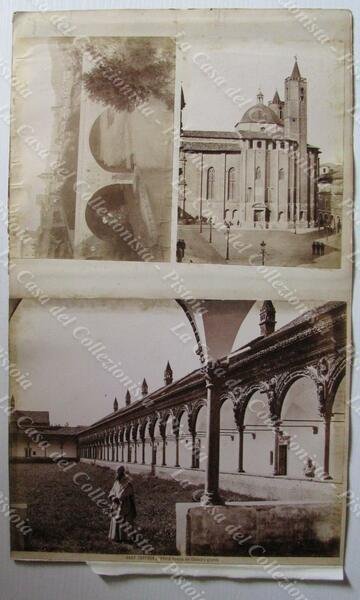 PAVIA-ASCOLI-ISOLA LIRI-CASAMARI. 5 foto all&#39;albumina, su foglio fronte-retro, circa 1880