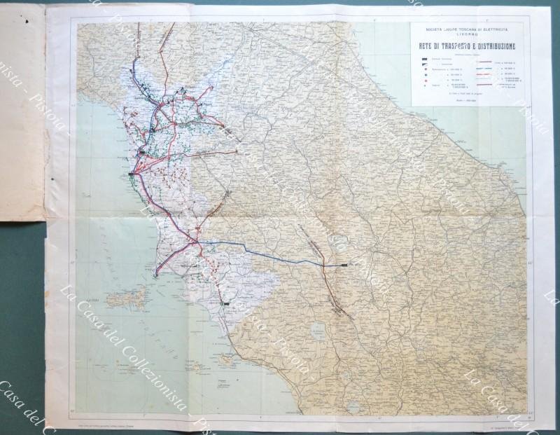 Elettricit√†. SOCIETA&#39; LIGURE TOSCANA. Grande carta geografica