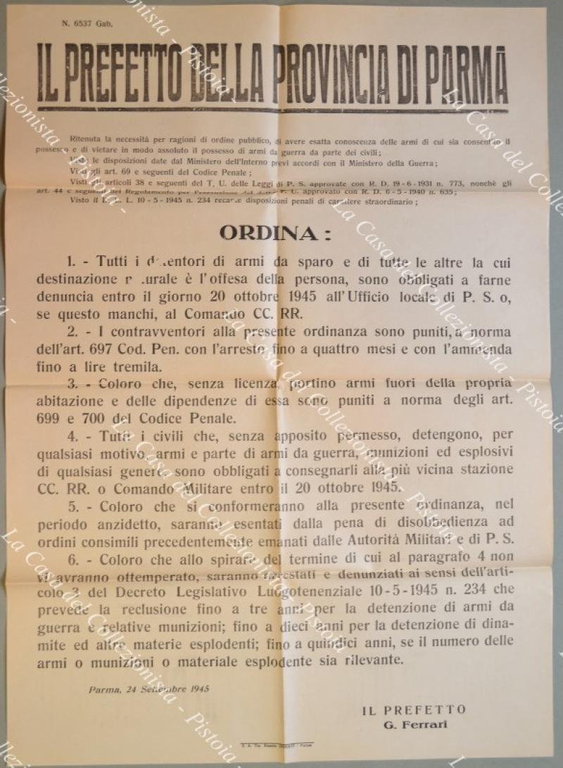 (Emilia Romagna - Parma - immediato dopoguerra) Provincia di Parma …