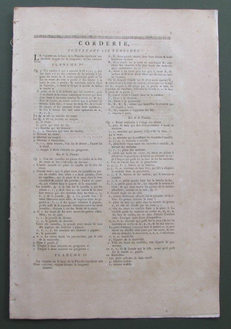 (Fabbrica di Corde). DIDEROT ET D&#39;ALEMBERT. Fascicolo completo in folio. …