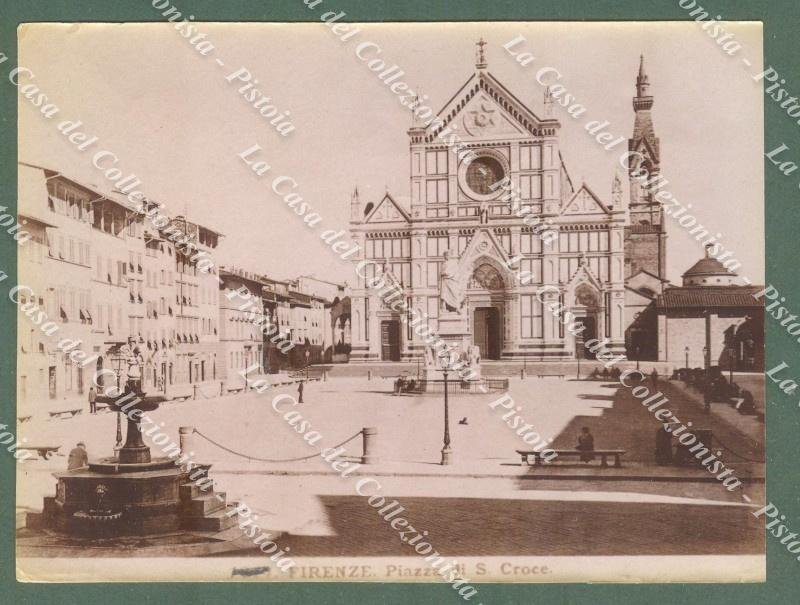 FIRENZE. Piazza S. Croce. Foto originale all&#39;albumina, circa 1880