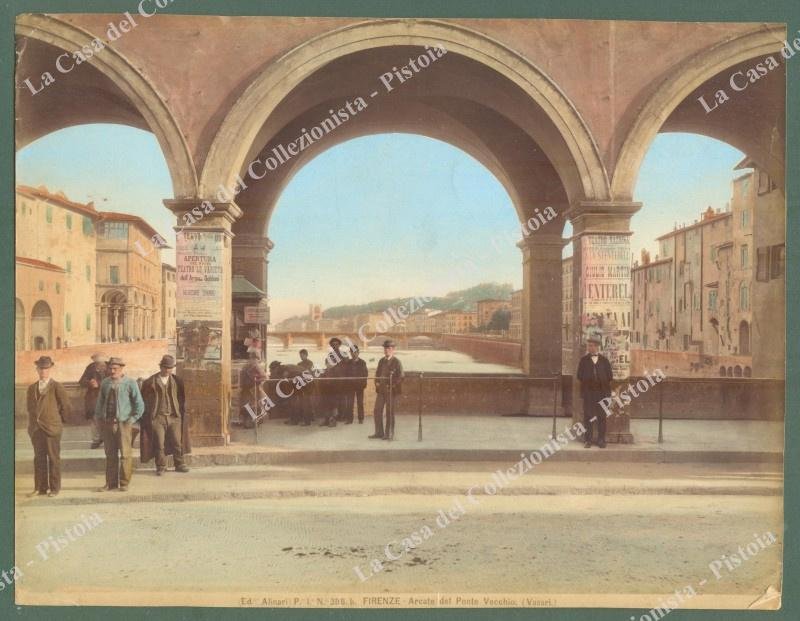 FIRENZE. Ponte Vecchio. Foto originale Alinari fine &#39;800, colorata all&#39;epoca