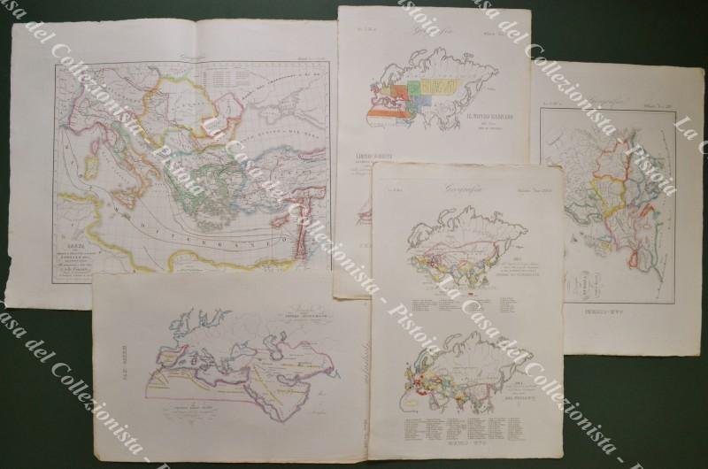 GEOGRAFIA ANTICA. Insieme di 5 carte stampate acquarellate all&#39;epoca. Anno …