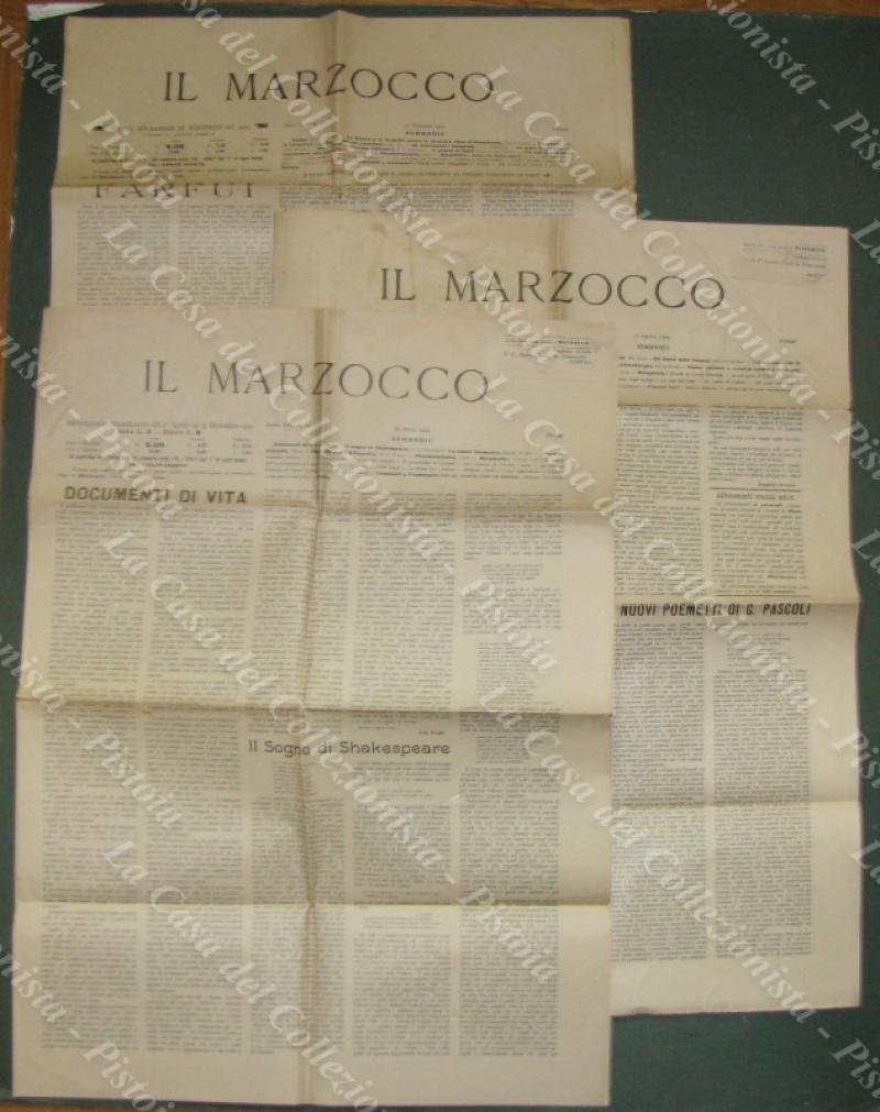 GIORNALE IL MARZOCCO. Edito a Firenze, in folio. 3 numeri …