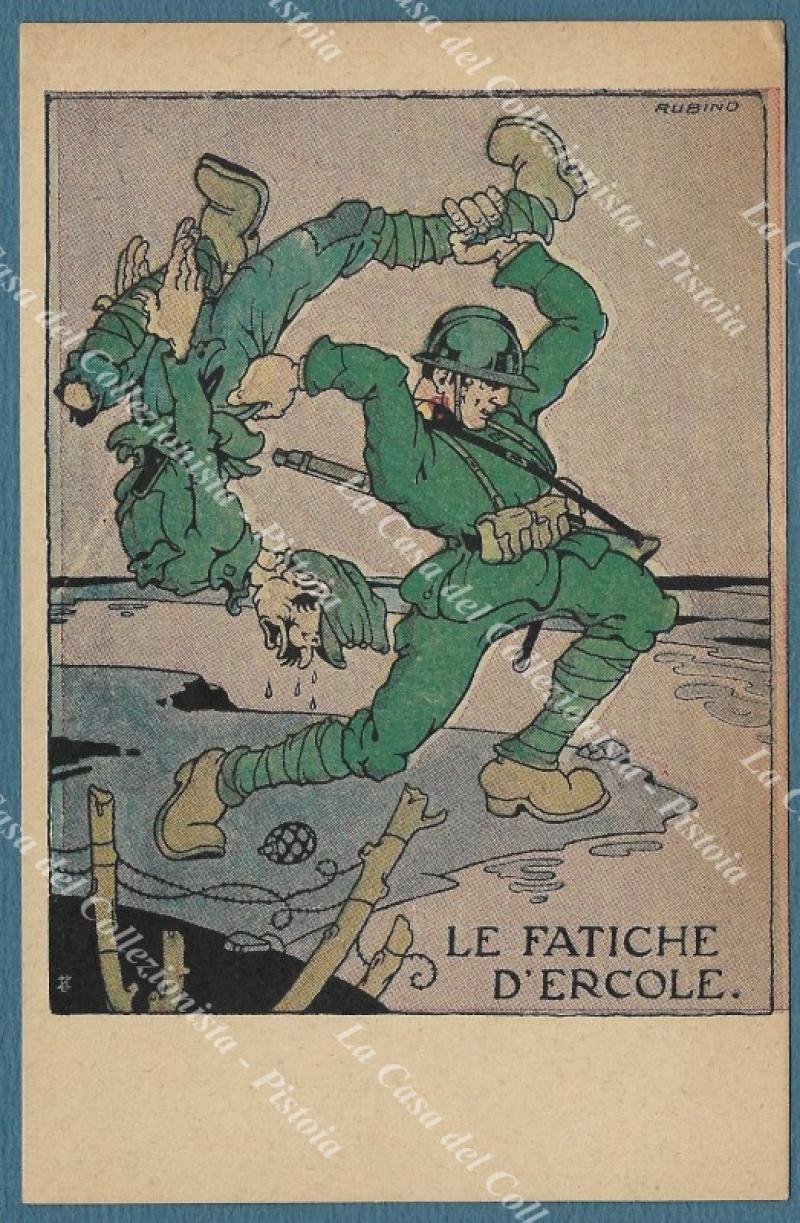 Illustratori. RUBINO. Franchigia del 1918, cartolina non viaggiata. LE FATICHE …