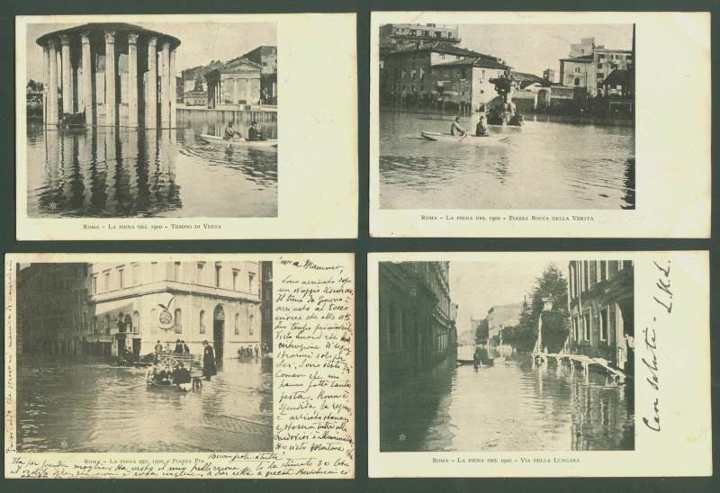 Lazio - inondazione di Roma. Quattro cartoline d&#39;epoca.
