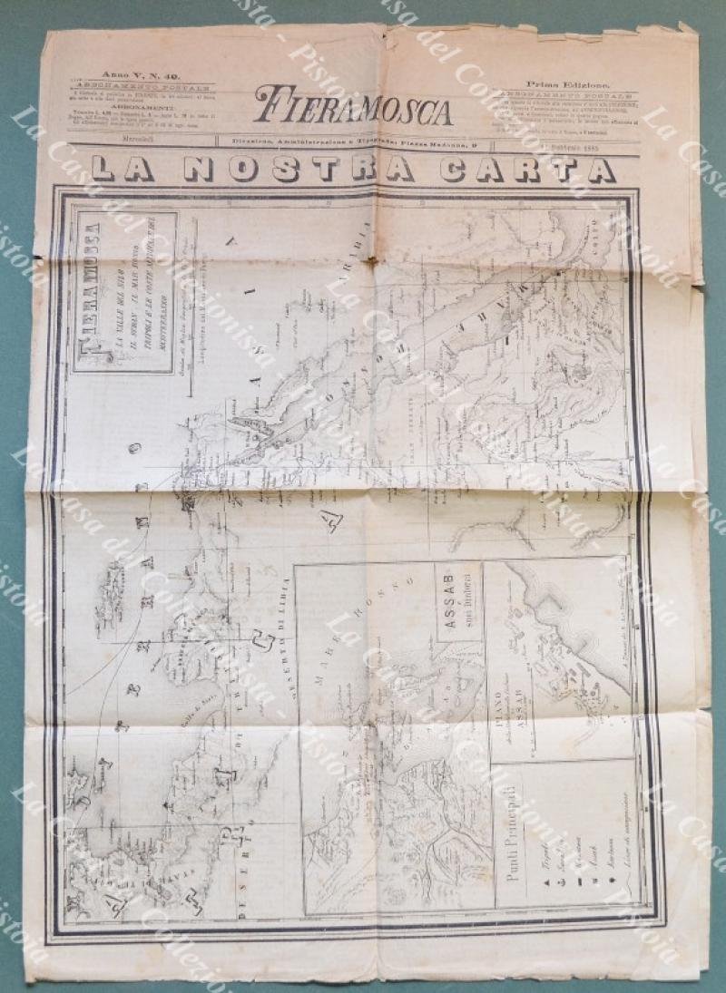 LIBIA-ERITREA. Carta geografica stampata sull&#39;intera prima pagina del giornale FIERAMOSCA …