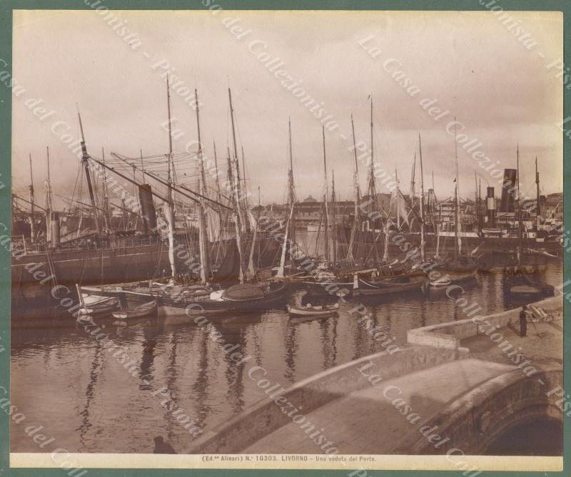 LIVORNO. Veduta del porto. Foto originale Alinari, circa 1890