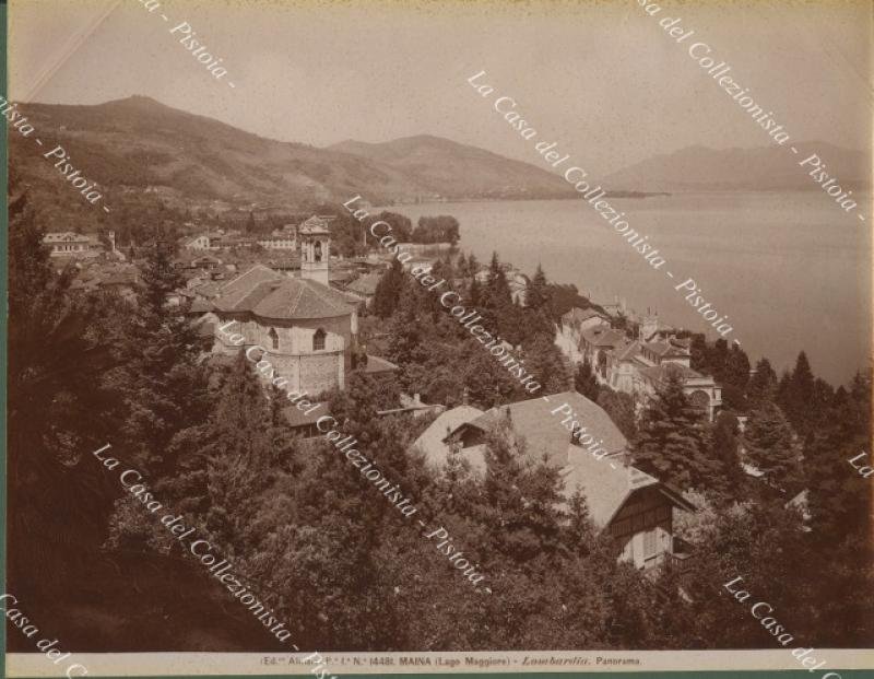 Lombardia. Lago Maggiore. MAINA, panorama. Fotografia originale, fine 1800.
