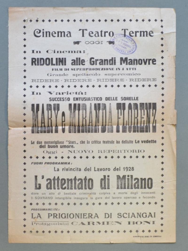 MACERATA. CINEMA TEATRO TERME. Volantino originale pubblicitario (circa 1930)