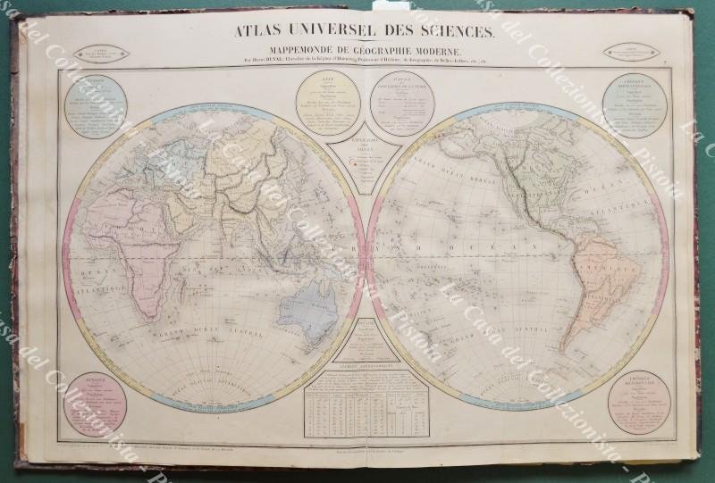 Mappamondo. MAPPEMONDE DE GEOGRAPHIE MODERNE. Grande carta doppia, Anno 1839.