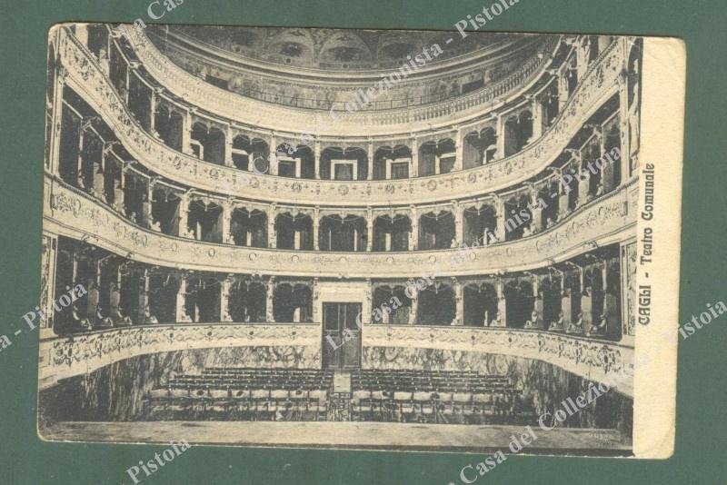 Marche. CAGLI, Pesaro. Teatro Comunale. Cartolina d&#39;epoca viaggiata nel 1909.