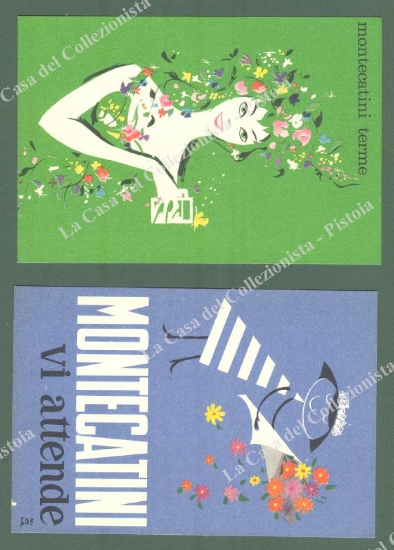 MONTECATINI TERME. 2 cartoline d'epoca pubblicitarie, (una firmata Miola) anni …
