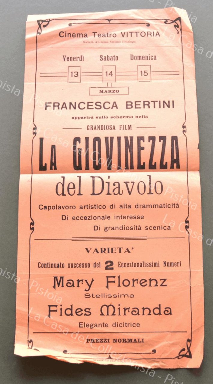 NOVARA. Circa 1930. CINEMA TEATRO VITTORIA. Volantino