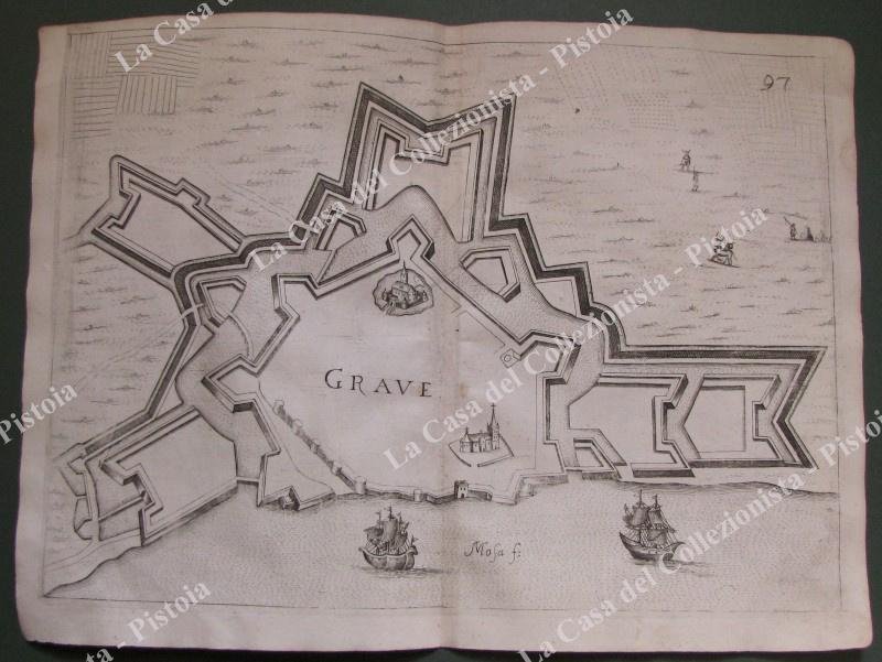 OLANDA. Pianta topografica della citt√† di &quot;GRAVE&quot;. Acquaforte anno 1683