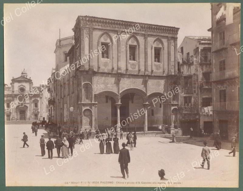 PALERMO. Piazza S.Giacomo. Foto originale Alinari all&#39;albumina, circa 1890