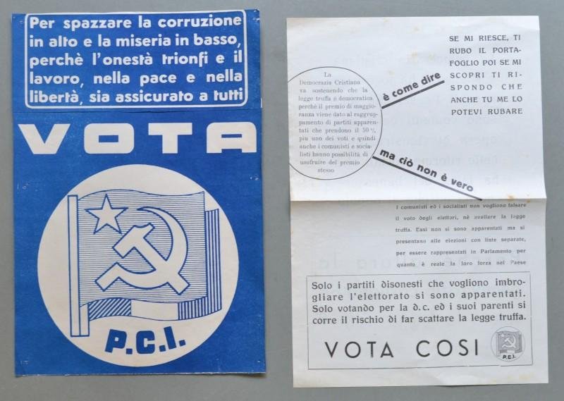 PARTITO COMUNISTA ITALIANO. Propaganda per le elezioni politiche 1953. Volantino.