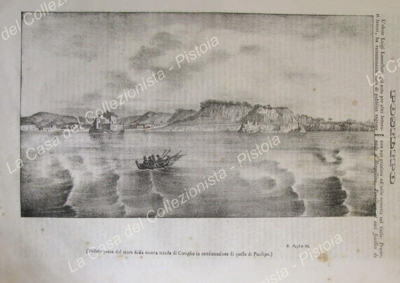POSILLIPO, Napoli. &quot;Posilipo&quot;. Poliorama Pittoresco 1844. Tre belle litografie. Fascicoli …