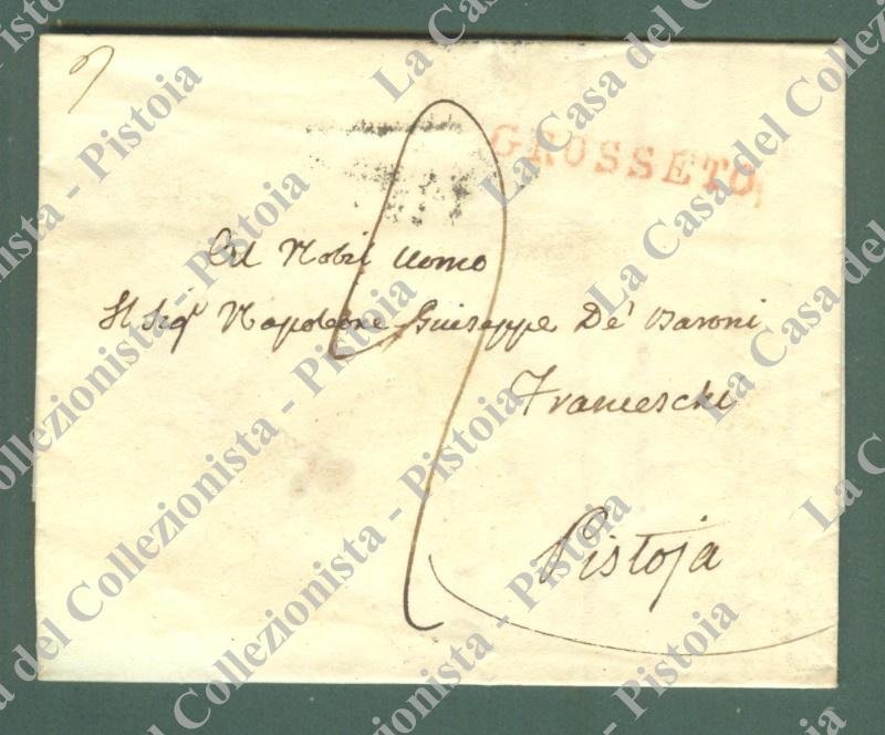 Prefilatelia. TOSCANA. Lettera da Grosseto a Pistoia del 1828