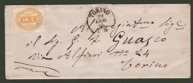 REGNO. Lettera del 29.7.1864 interna a Torino. Applicato segnatasse cent. …