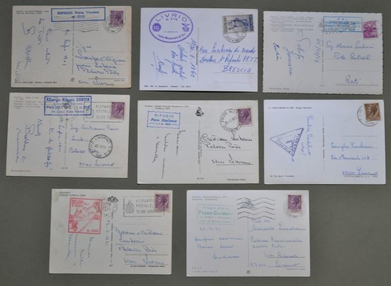 RIFUGI ALPINI. 8 bolli su cartoline del 1960 - 1972