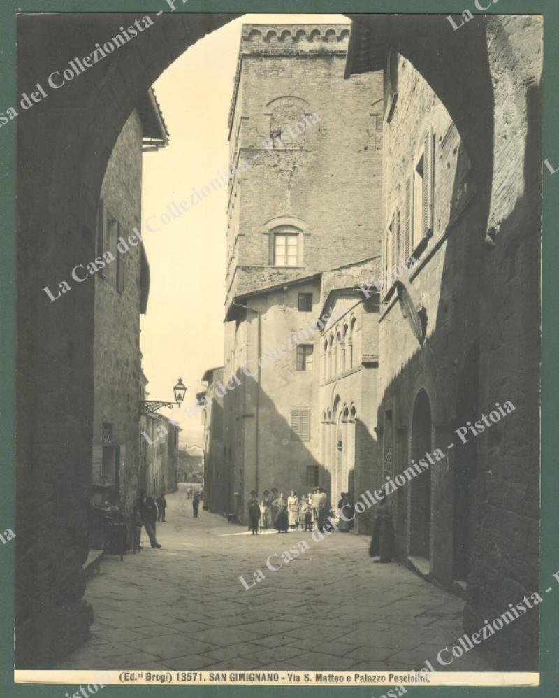 SAN GIMIGNANO, Siena. Via S.Matteo e Palazzo Pesciolini. Foto originale …