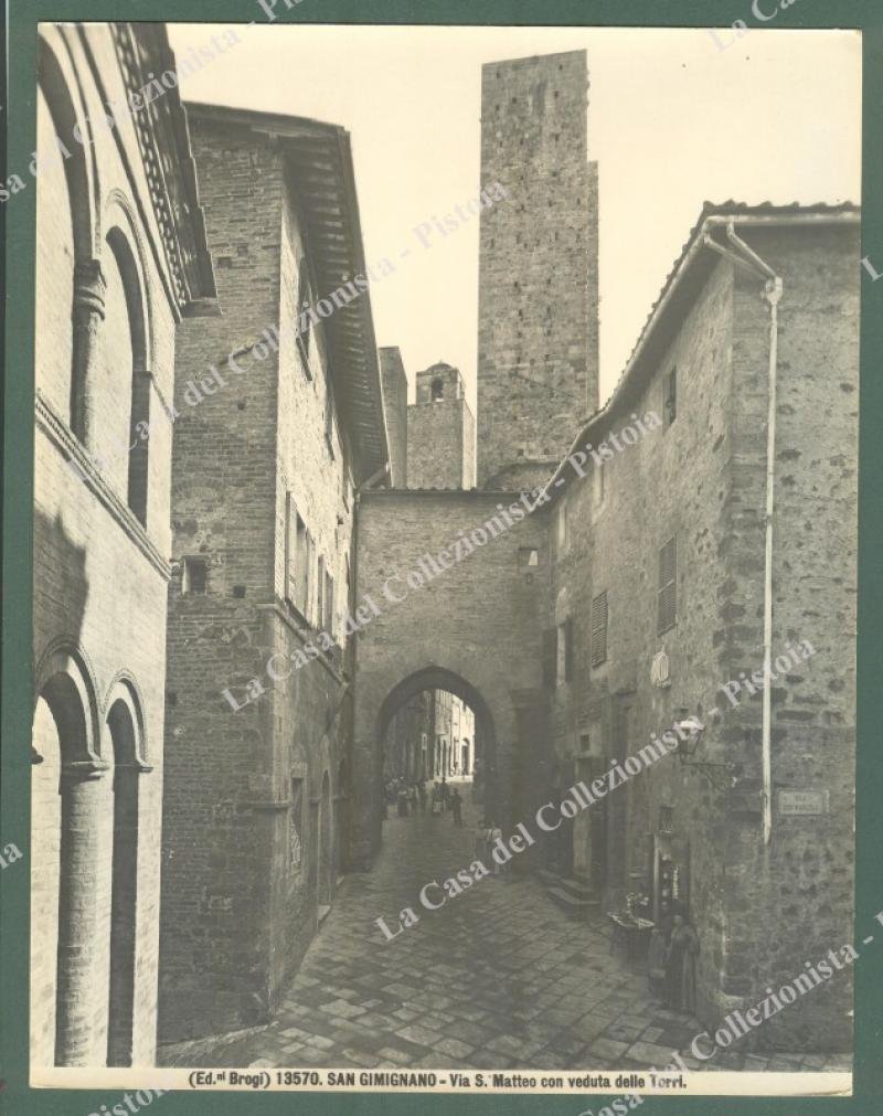 SAN GIMIGNANO, Siena. Via S.Matteo. Foto originale Brogi, circa 1920.