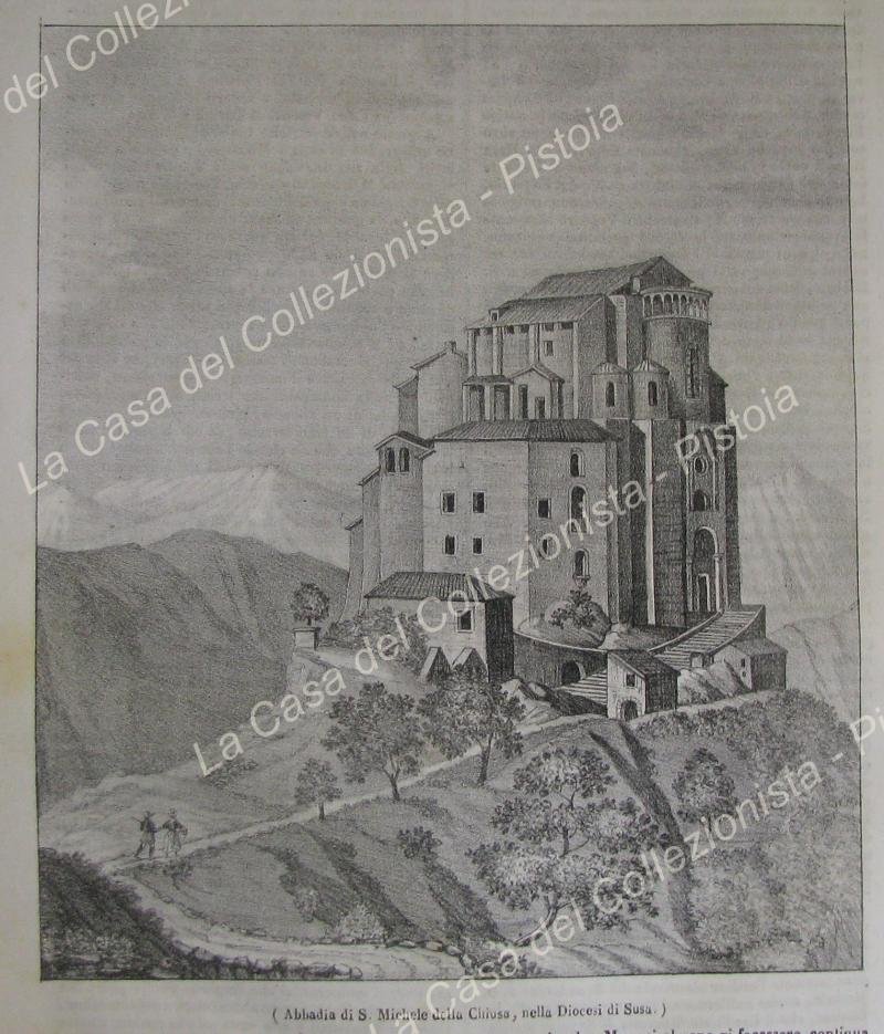 SAN MICHELE DELLA CHIUSA, Piemonte. Veduta dell&#39;Abbazia. Poliorama Pittoresco 1839. …