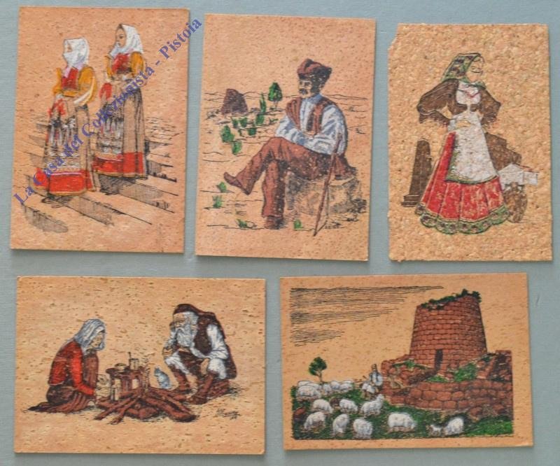 SARDEGNA. Costumi sardi. 5 cartoline di sughero.