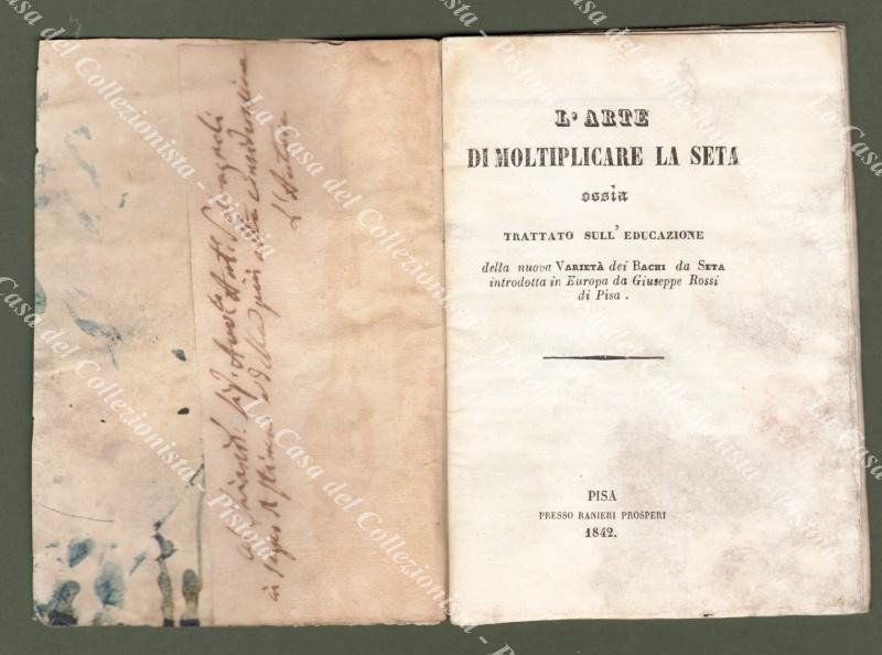 Seta. ROSSI GIUSEPPE. L&#39;ARTE DI MOLTIPLICARE LA SETA. Pisa, 1842