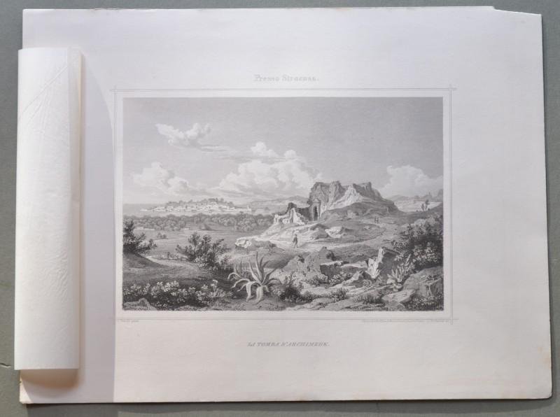 SIRACUSA. &quot;Tomba d&#39;Archimede presso Siracusa&quot;. Veduta generale, circa 1855