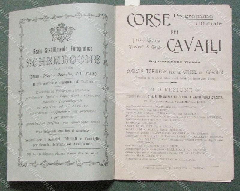 SOCIETA' TORINESE PER LE CORSE DEI CAVALLI del 1905. PROGRAMMA …