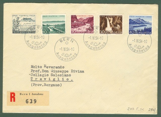 SVIZZERA. Lettera raccomandata del 1954 da Berna a Treviglio.
