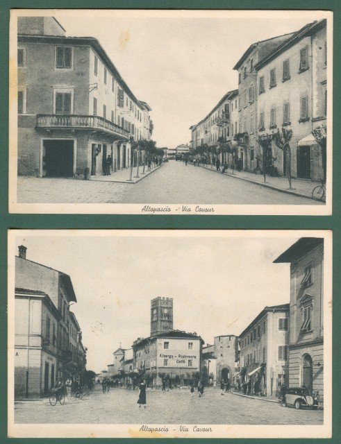 Toscana. ALTOPASCIO, Lucca. Via Cavour. Due cartoline d'epoca viaggiate nel …