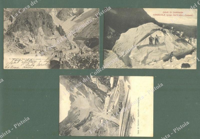 Toscana. CARRARA. Cave di marmo. 3 cartoline d&#39;epoca viaggiate 1908.