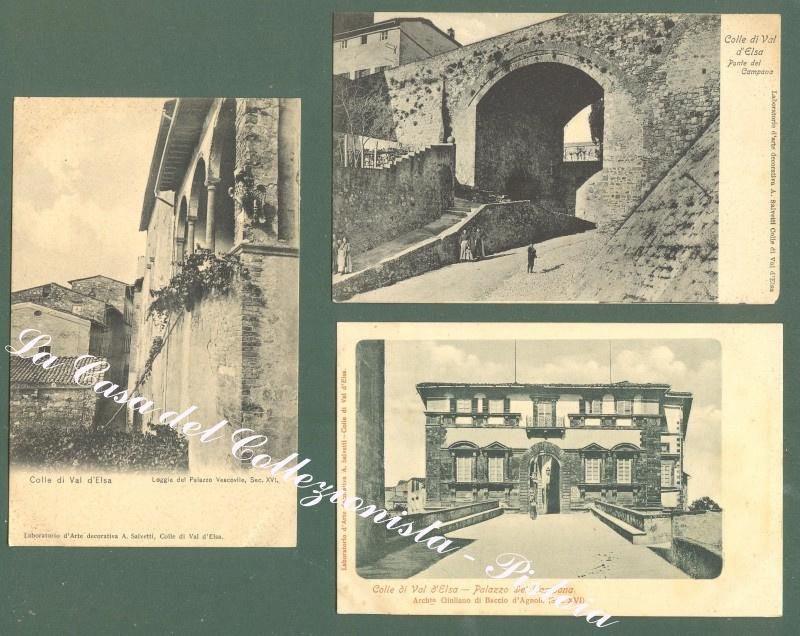 Toscana. COLLE VAL D&#39;ELSA, Siena. Tre cartoline d&#39;epoca, inizio &#39;900.