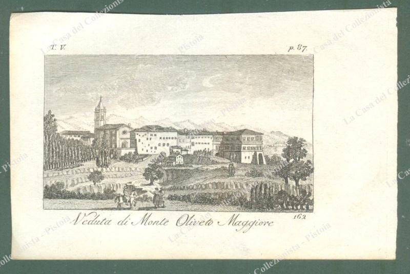 Toscana.MONTE OLIVETO MAGGIORE, Siena. Veduta generale. Acquaforte incisa da A. …