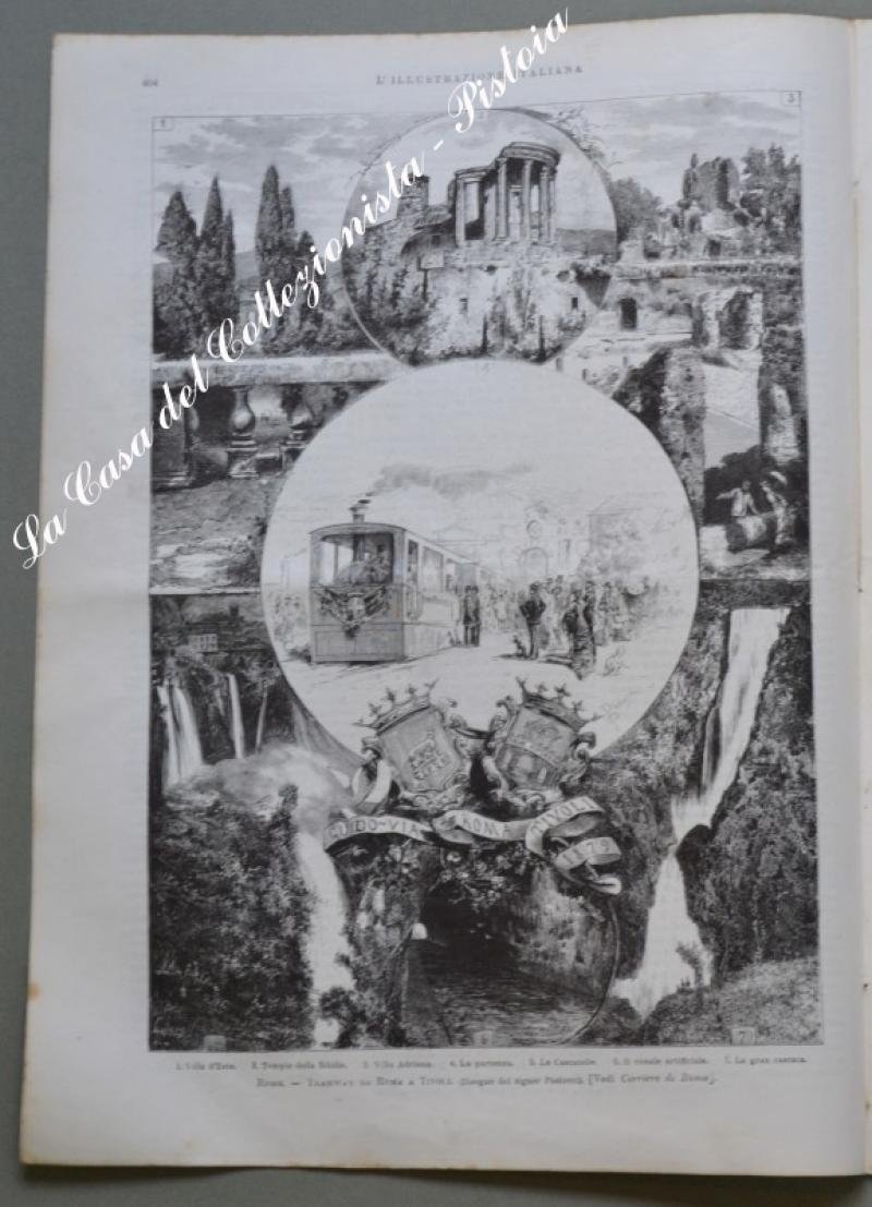 TRAMWAY DA ROMA A TIVOLI. Bella xilografia da L&#39;Illustrazione Italiana.