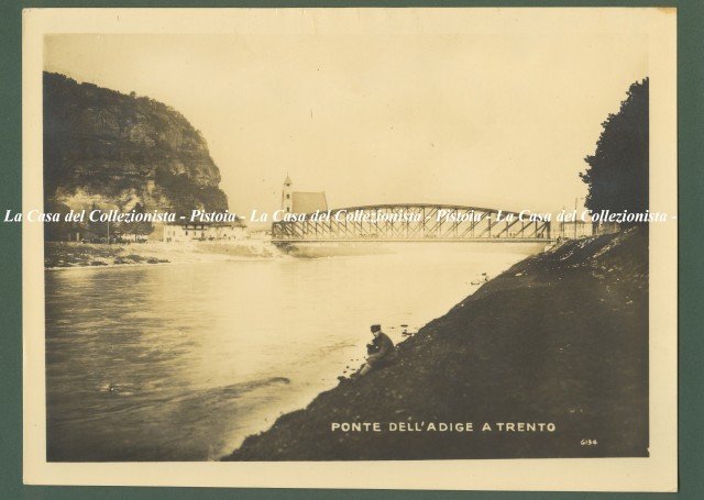 TRENTO. Foto d&#39;epoca. Panoramica veduta di un ponte metallico sull&#39;Adige …