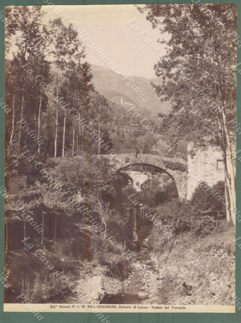 VINCHIANA, Lucca. Ponte sul torrente. Foto originale Alinari, circa 1890.