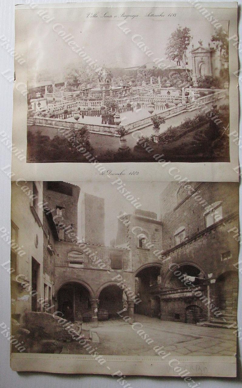 VITERBO-BAGNAIA-ORVIETO. 3 foto all&#39;albumina su folio fronte-retro. Anno 1883