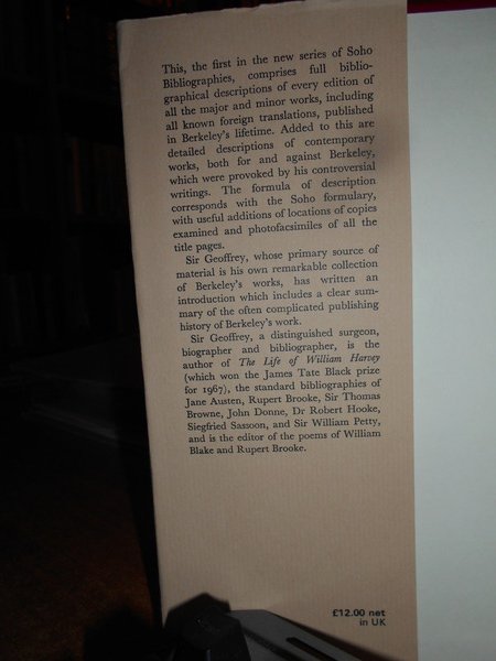 A Bibliography of GEORGE BERKLEY. Bishop of Cloyne. His Works …