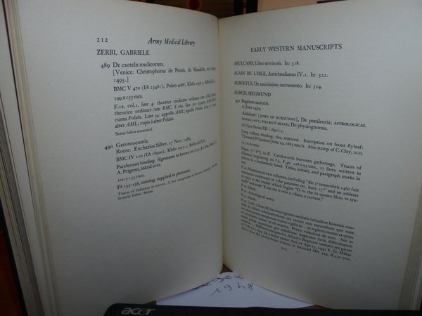 A Catalogue of Incunabola and Manuscripts in the Army Medical …