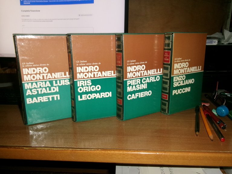 AA. VV. 4 volumi di INDRO MONTANELLI. Puccini-Cafiero-Leopardi-Baretti 1974...