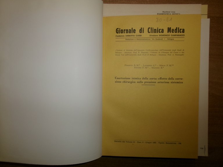 AA. VV. Istituto di Cardiologia Pubblicazioni Scientifiche 1980 - 1981